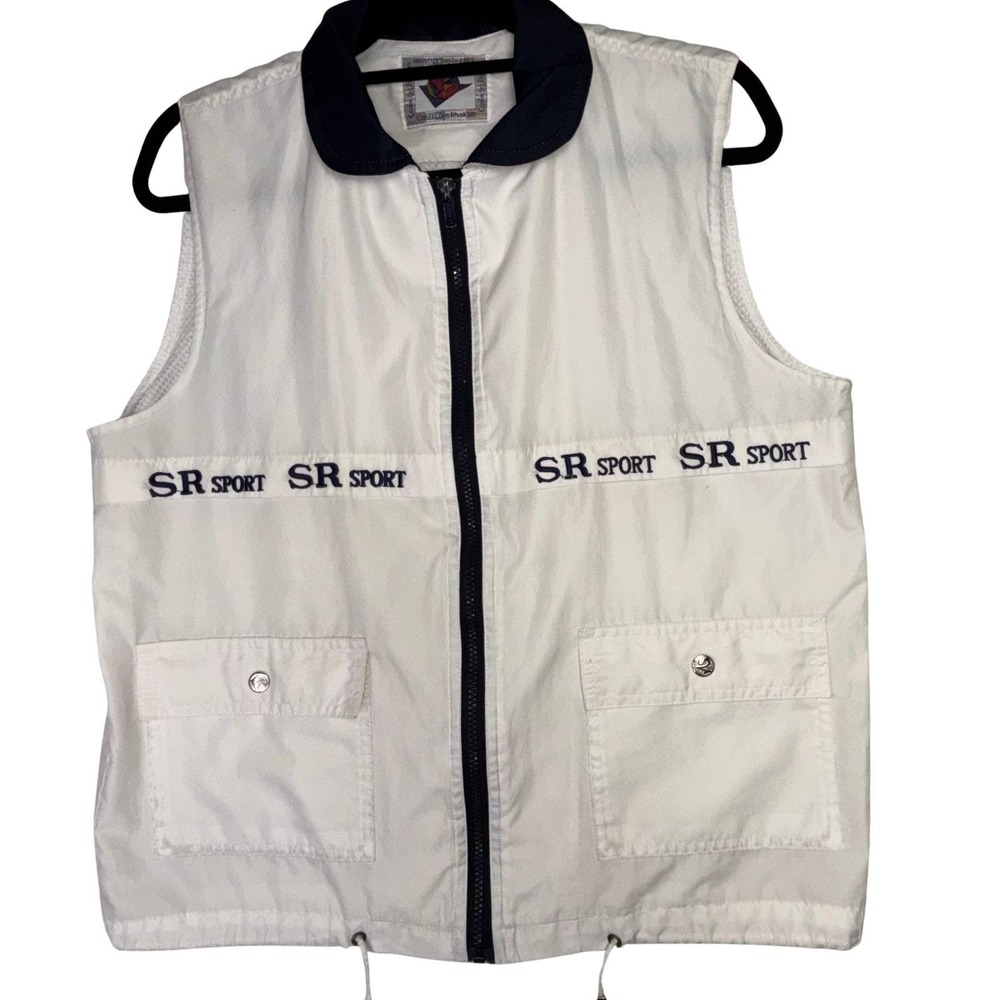 Vintage SR Sport Zip Vest Medium Utility Windbreaker Sleeveless  White 42" Chest